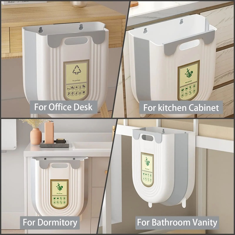 Foldable Hanging Trash Can With Cabinet Hook Portable Countertop Waste Bin For Kitchen Bathroom S 5