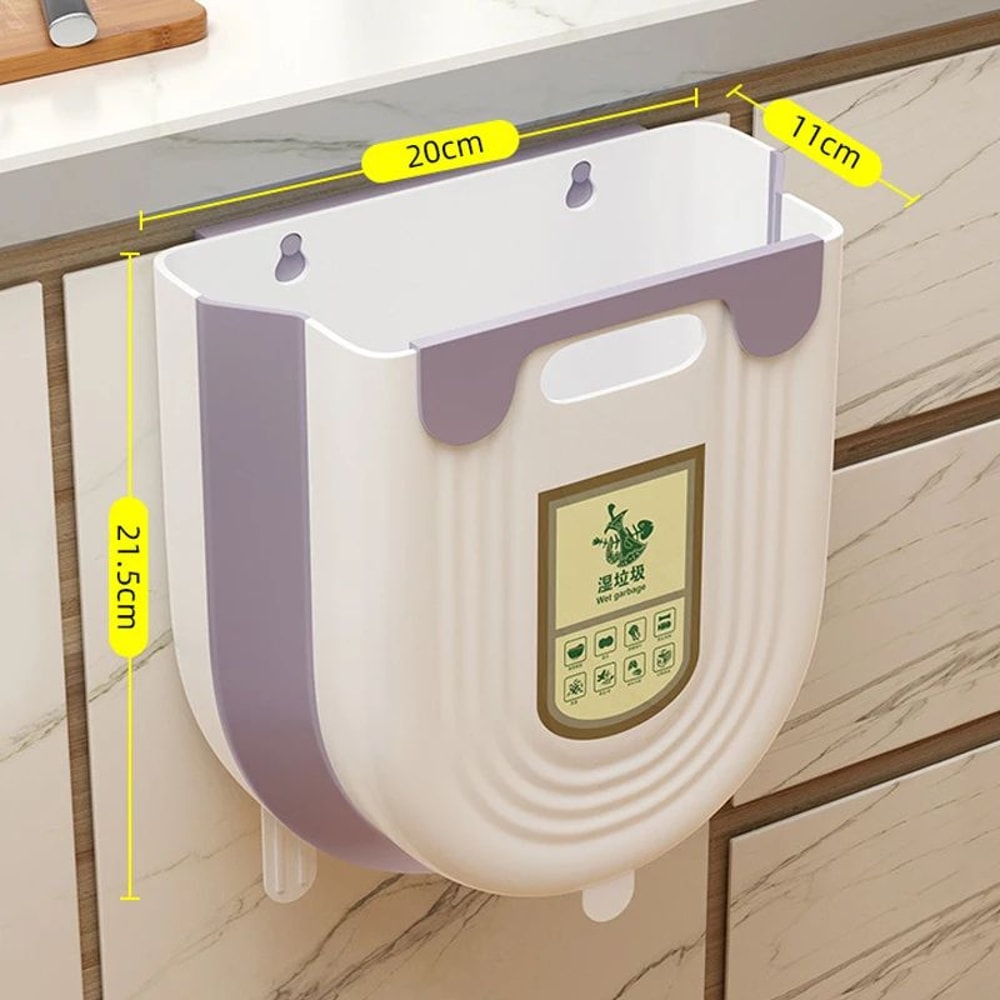 Foldable Hanging Trash Can With Cabinet Hook Portable Countertop Waste Bin For Kitchen Bathroom S 8