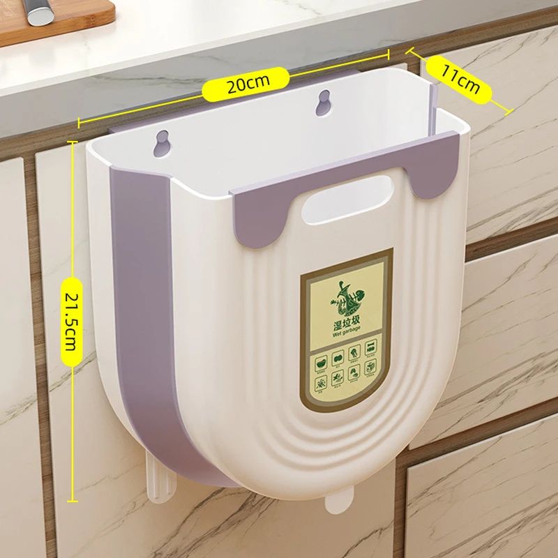 Foldable Hanging Trash Can With Cabinet Hook Portable Countertop Waste Bin For Kitchen Bathroom S 8