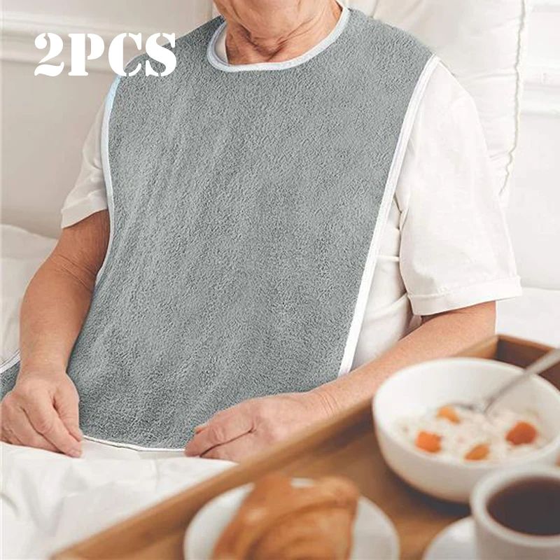 Adult Bibs For Elderly Adults Adjustable Machine Washable Eating Protectors With Towel Wipe 0