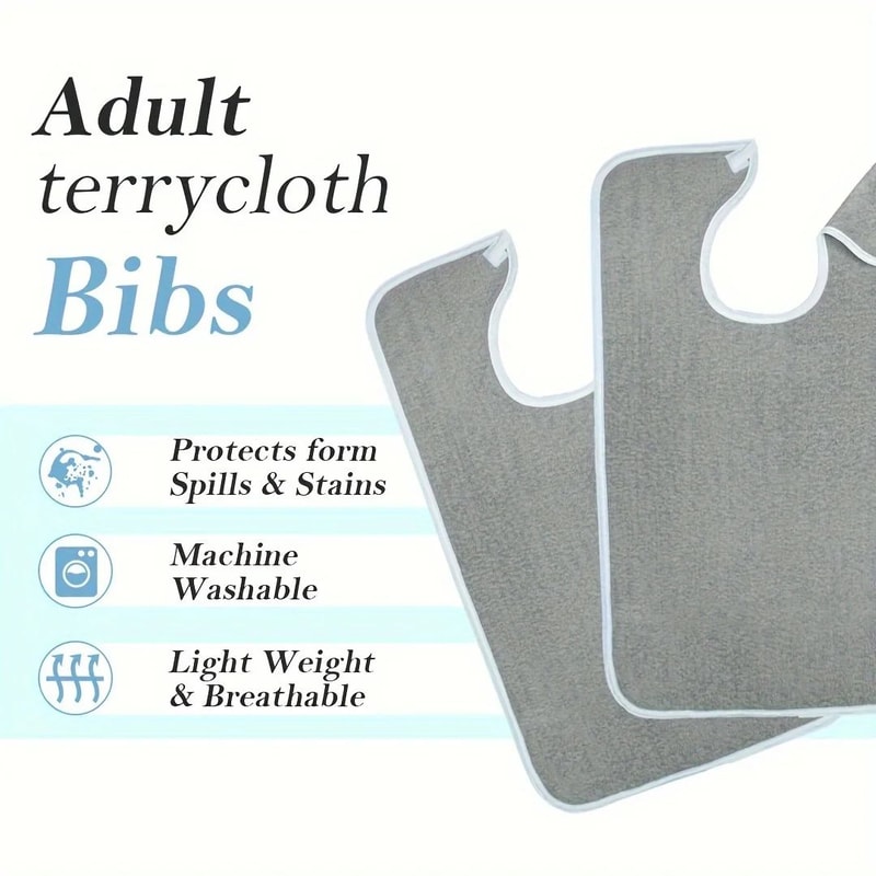 Adult Bibs For Elderly Adults Adjustable Machine Washable Eating Protectors With Towel Wipe 2