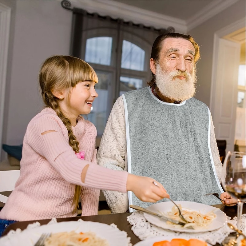 Adult Bibs For Elderly Adults Adjustable Machine Washable Eating Protectors With Towel Wipe 3