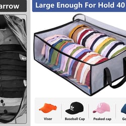 baseball cap storage organizer – wide foldable hat rack with handles, holds up to 40 hats