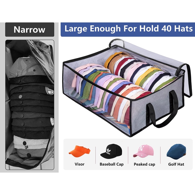 Baseball Cap Storage Organizer Wide Foldable Hat Rack With Handles Holds Up To 40 Hats 0