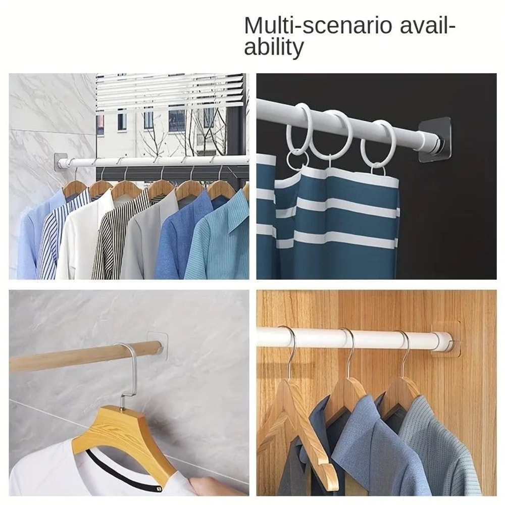 No Drill Curtain Rod Holders With Strong Adhesive Shower Tension Rod Brackets For Bathroom Windo