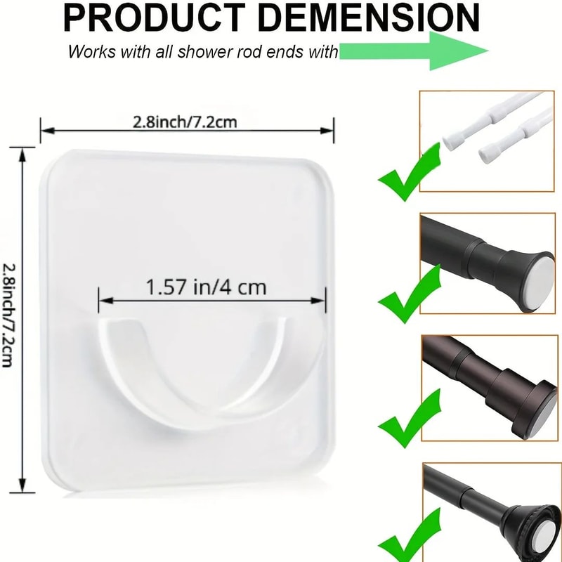 No Drill Curtain Rod Holders With Strong Adhesive Shower Tension Rod Brackets For Bathroom Windo