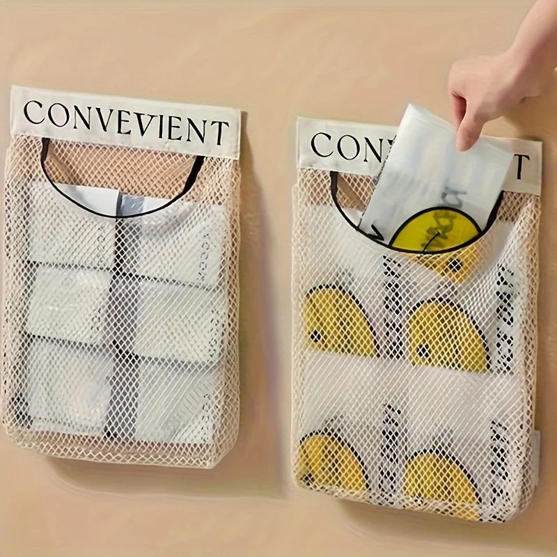 Mesh Storage Wall Organizer Large Capacity Reusable Bag For Kitchen Groceries Pantry Organization 1