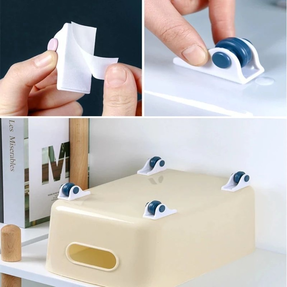 Self Adhesive Furniture Casters No Noise No Scratch Sliding Rollers For Storage Boxes Trash Cans 4