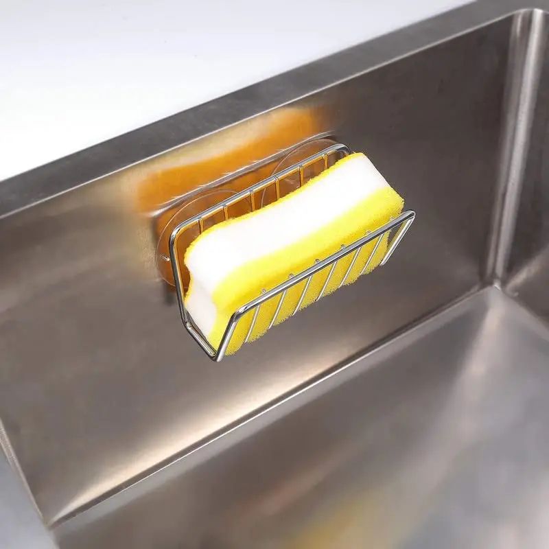 Stainless Steel Sponge Holder With Suction Cup Kitchen Sink Caddy Organizer For Dish Sponges Scru 2