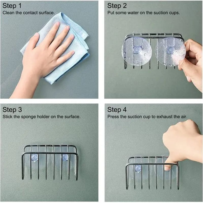 Stainless Steel Sponge Holder With Suction Cup Kitchen Sink Caddy Organizer For Dish Sponges Scru 3
