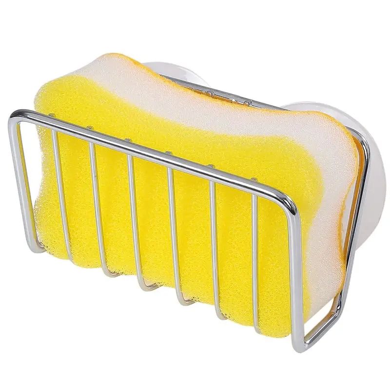 Stainless Steel Sponge Holder With Suction Cup Kitchen Sink Caddy Organizer For Dish Sponges Scru 4