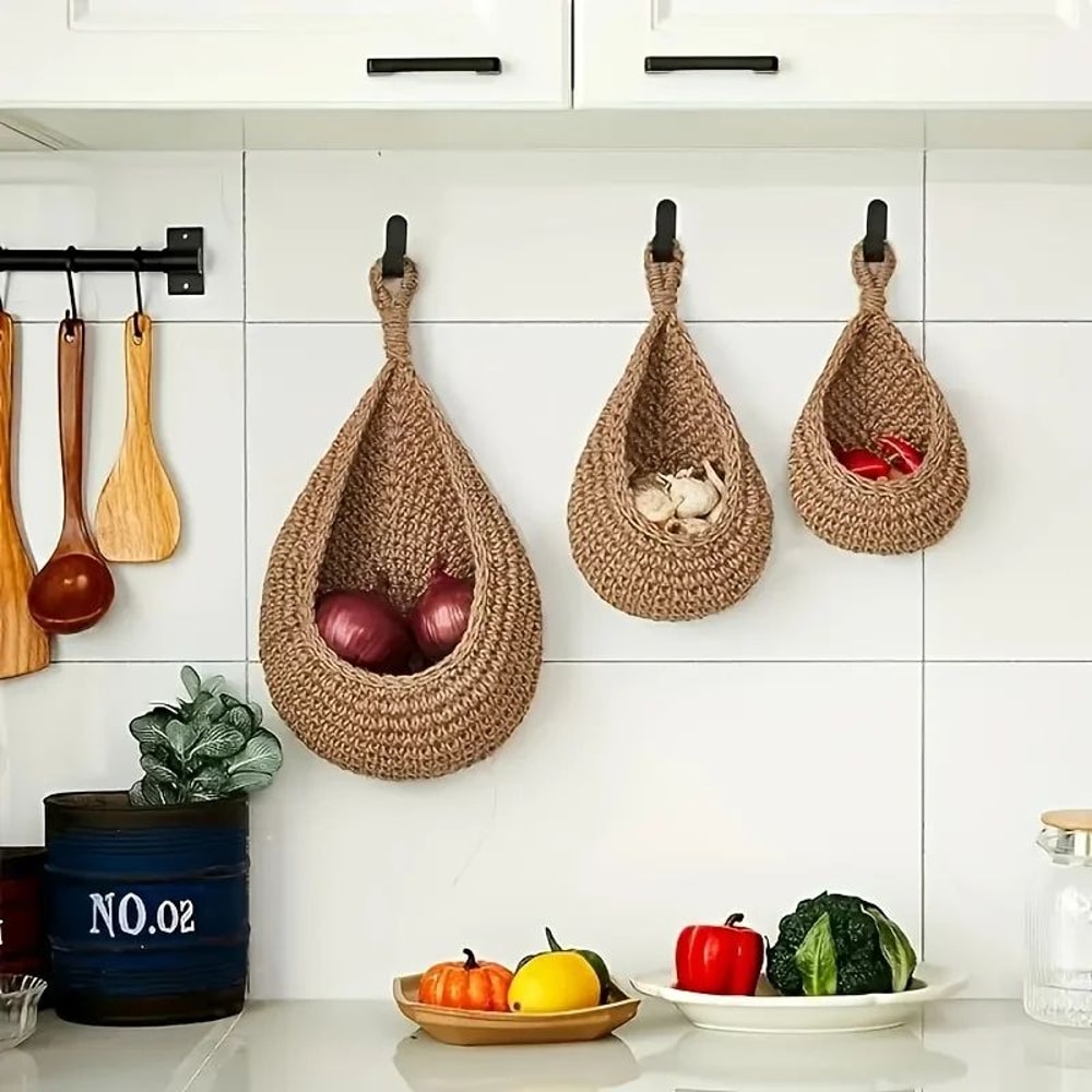 3 Pcs Kitchen Wall Organizers Fruit Vegetable Storage Organizer With Hooks For Kitchen Pantry 2