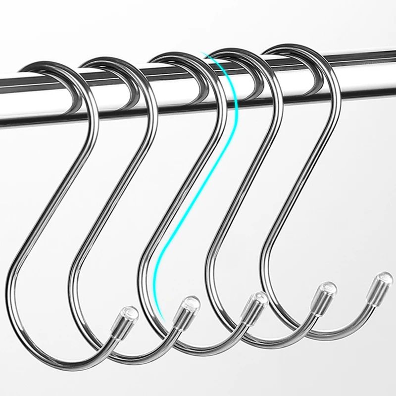 10 Pcs 304 Stainless Steel S Hooks Heavy Duty Kitchen Railing Hanging Hooks For Clothes Handbags