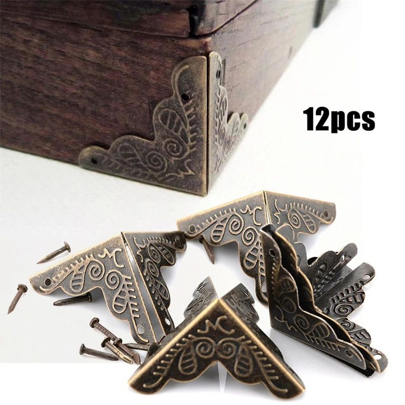 12 Pcs Decorative Furniture Corner Protectors Carved Triangle Brackets For Boxes Cabinets Storage 0