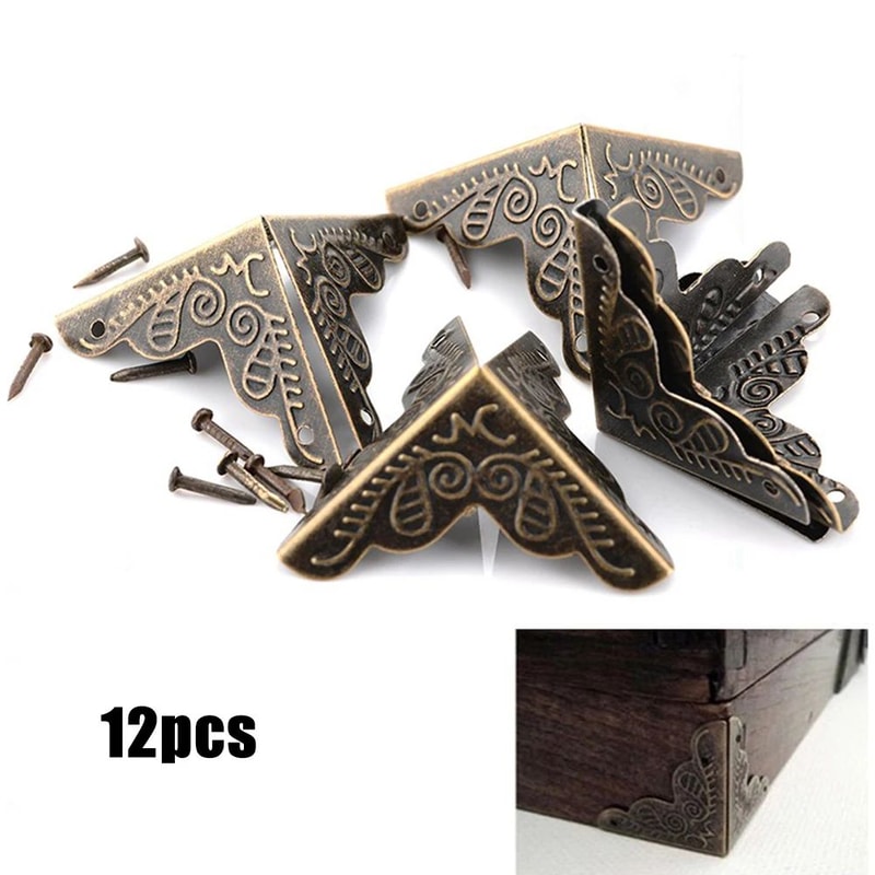12 Pcs Decorative Furniture Corner Protectors Carved Triangle Brackets For Boxes Cabinets Storage 6