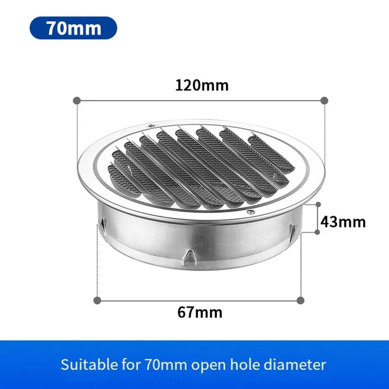 Round Stainless Steel Air Vent Grille Exterior Wall Vent Cover With Insect Protection 8