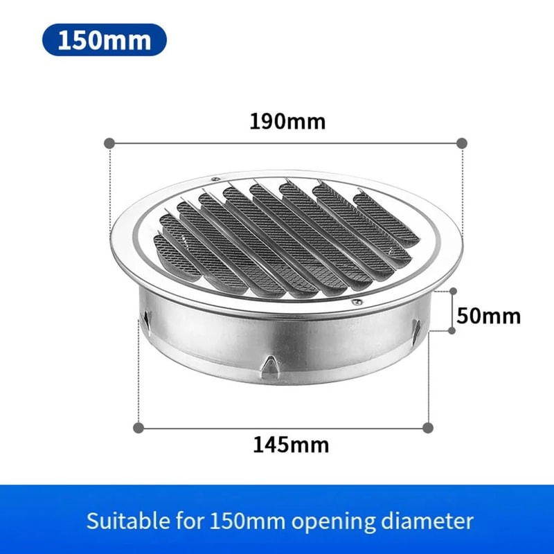 Round Stainless Steel Air Vent Grille Exterior Wall Vent Cover With Insect Protection 12
