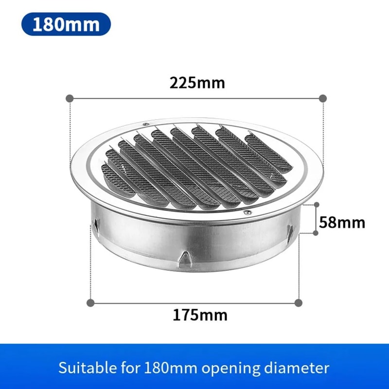 Round Stainless Steel Air Vent Grille Exterior Wall Vent Cover With Insect Protection 14