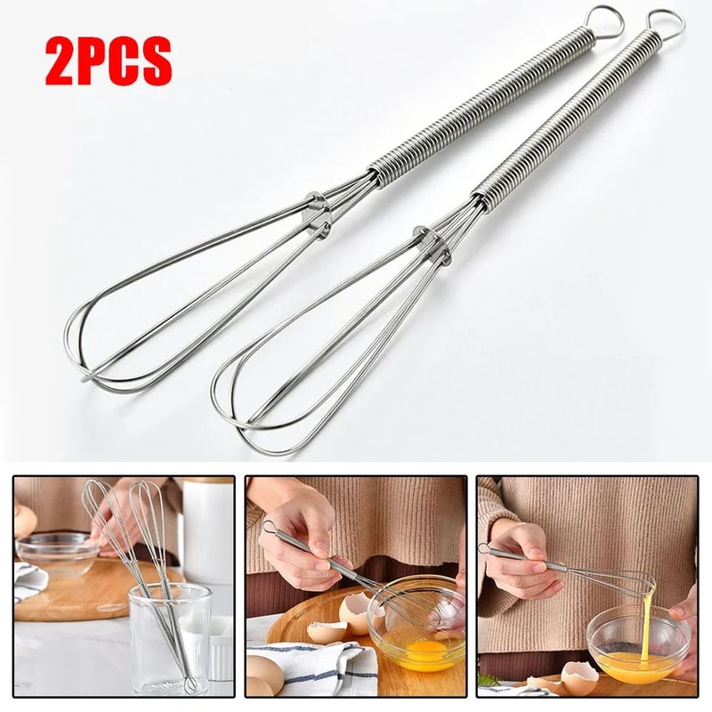 2 Pcs Mini Stainless Steel Balloon Whisk Manual Egg Beater Hand Mixer For Milk Cream Butter Bakin 0