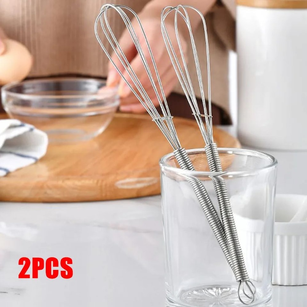 2 Pcs Mini Stainless Steel Balloon Whisk Manual Egg Beater Hand Mixer For Milk Cream Butter Bakin 4