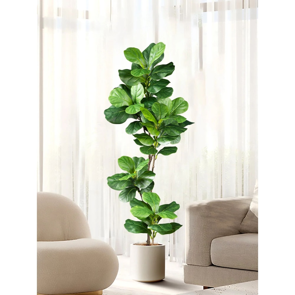Artificial Ficus Tree Large Fake Rubber Plant Branch With Fiddle Leaves For Home Garden Decor 0