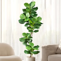 artificial ficus tree large – fake rubber plant branch with fiddle leaves for home & garden decor