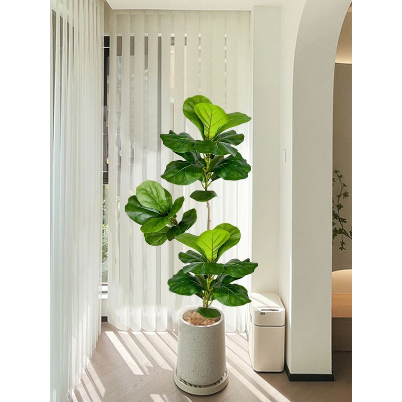 Artificial Ficus Tree Large Fake Rubber Plant Branch With Fiddle Leaves For Home Garden Decor 2