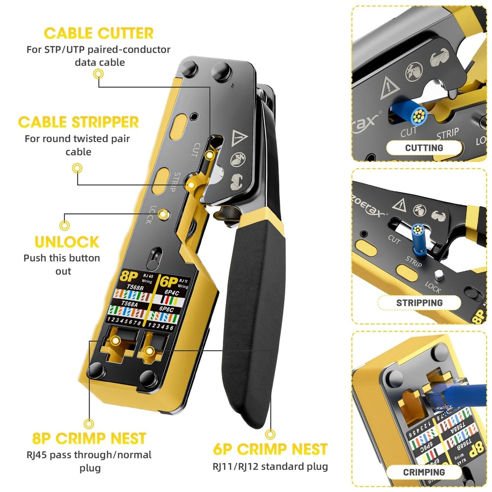 Pass Through RJ45 Crimp Tool For Cat6 Cat5e Cat5 Ethernet Crimper With Replacement Blade 3