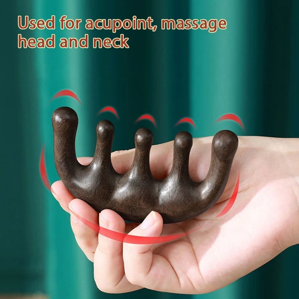 Sandalwood Meridian Massage Comb FiveTooth Acupuncture Scalp Comb For Blood Circulation 1