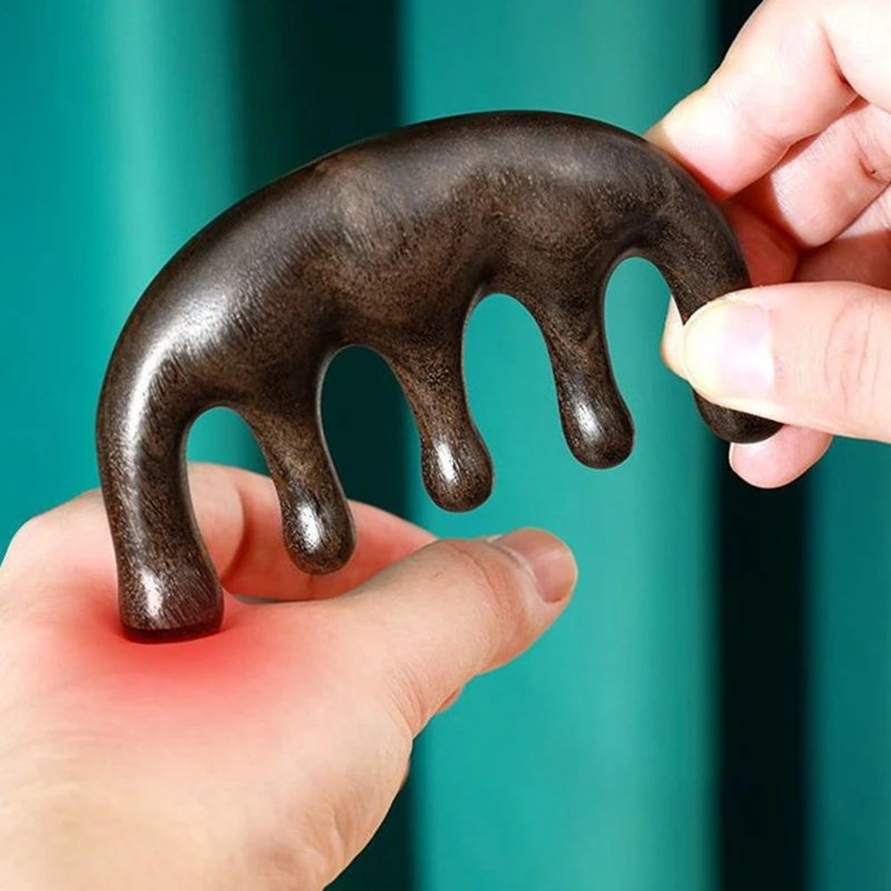 Sandalwood Meridian Massage Comb FiveTooth Acupuncture Scalp Comb For Blood Circulation 2