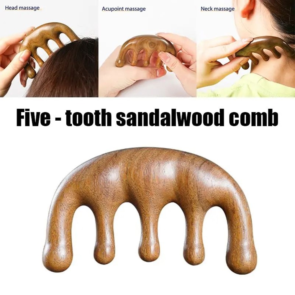 Sandalwood Meridian Massage Comb FiveTooth Acupuncture Scalp Comb For Blood Circulation 3