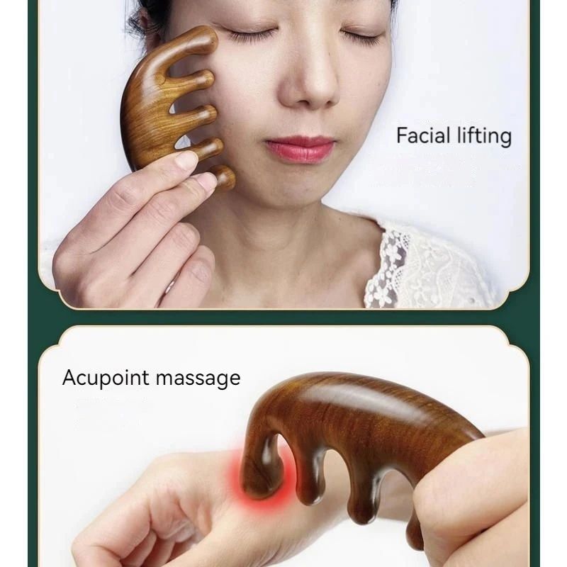 Sandalwood Meridian Massage Comb FiveTooth Acupuncture Scalp Comb For Blood Circulation 5