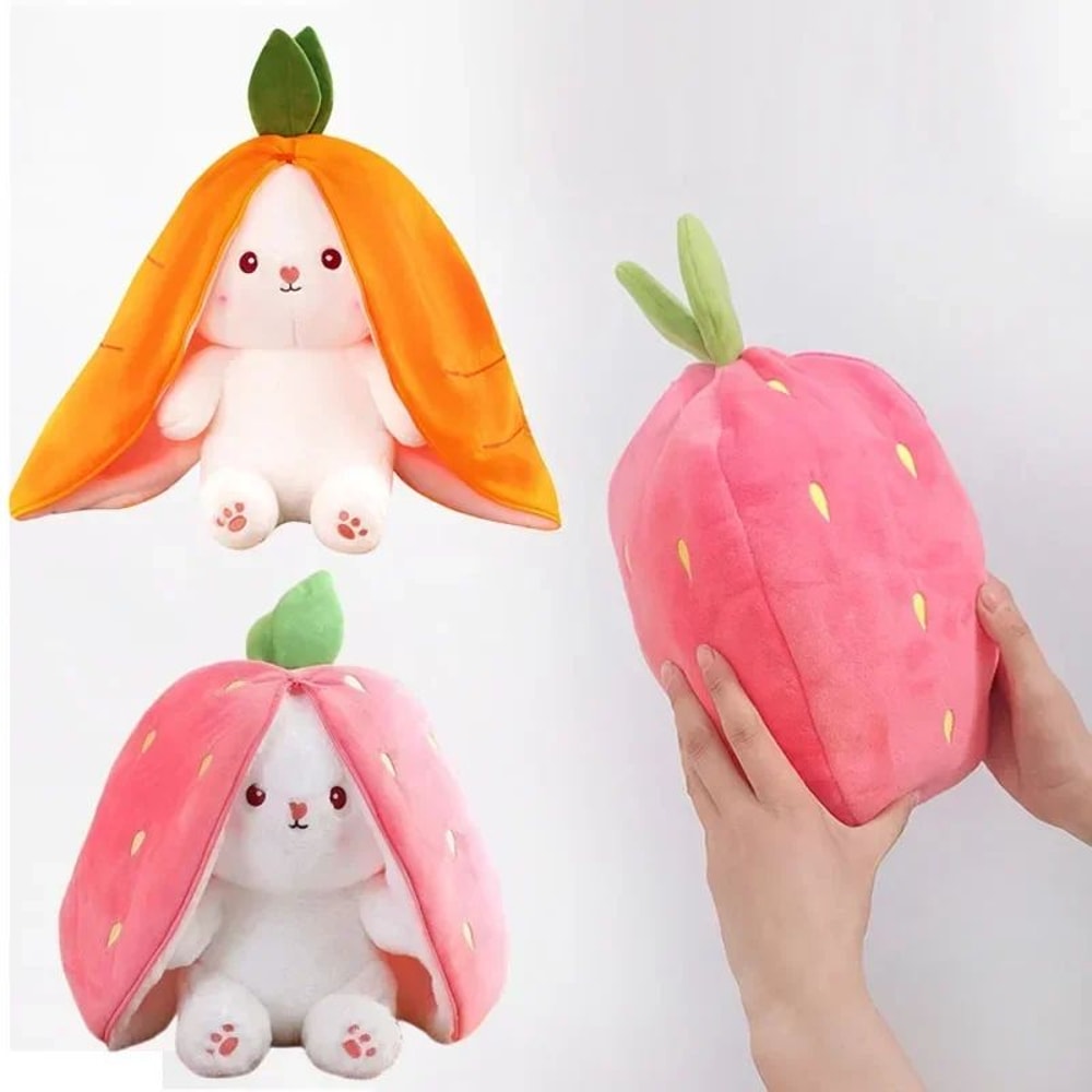 Transformable Bunny Plush Toy Cute Strawberry Carrot Rabbit Stuffed Doll For Kids 0