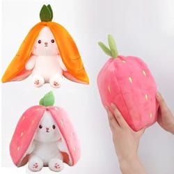 transformable bunny plush toy – cute strawberry & carrot rabbit stuffed doll for kids
