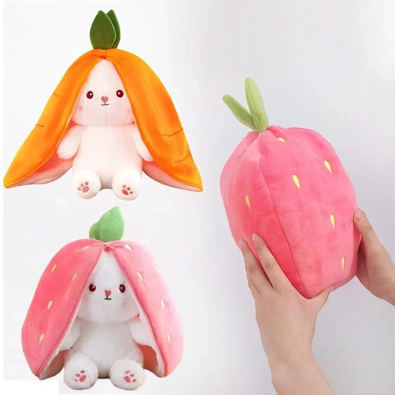 Transformable Bunny Plush Toy Cute Strawberry Carrot Rabbit Stuffed Doll For Kids 0