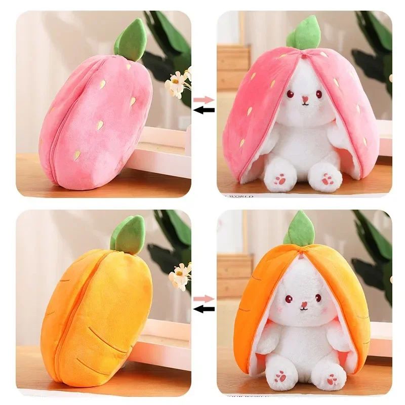 Transformable Bunny Plush Toy Cute Strawberry Carrot Rabbit Stuffed Doll For Kids 5