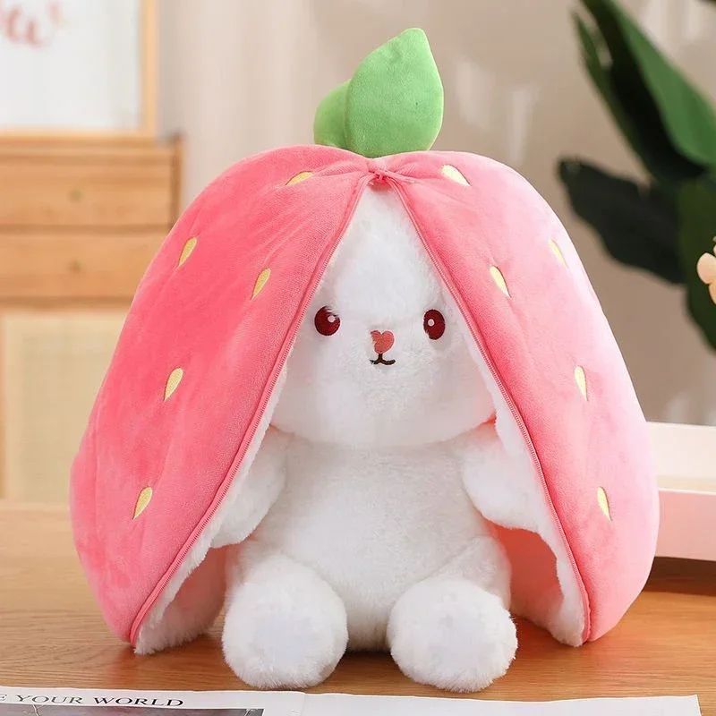 Transformable Bunny Plush Toy Cute Strawberry Carrot Rabbit Stuffed Doll For Kids 7