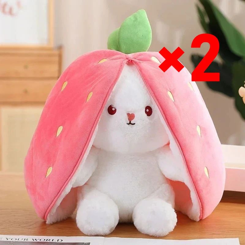 Transformable Bunny Plush Toy Cute Strawberry Carrot Rabbit Stuffed Doll For Kids 9