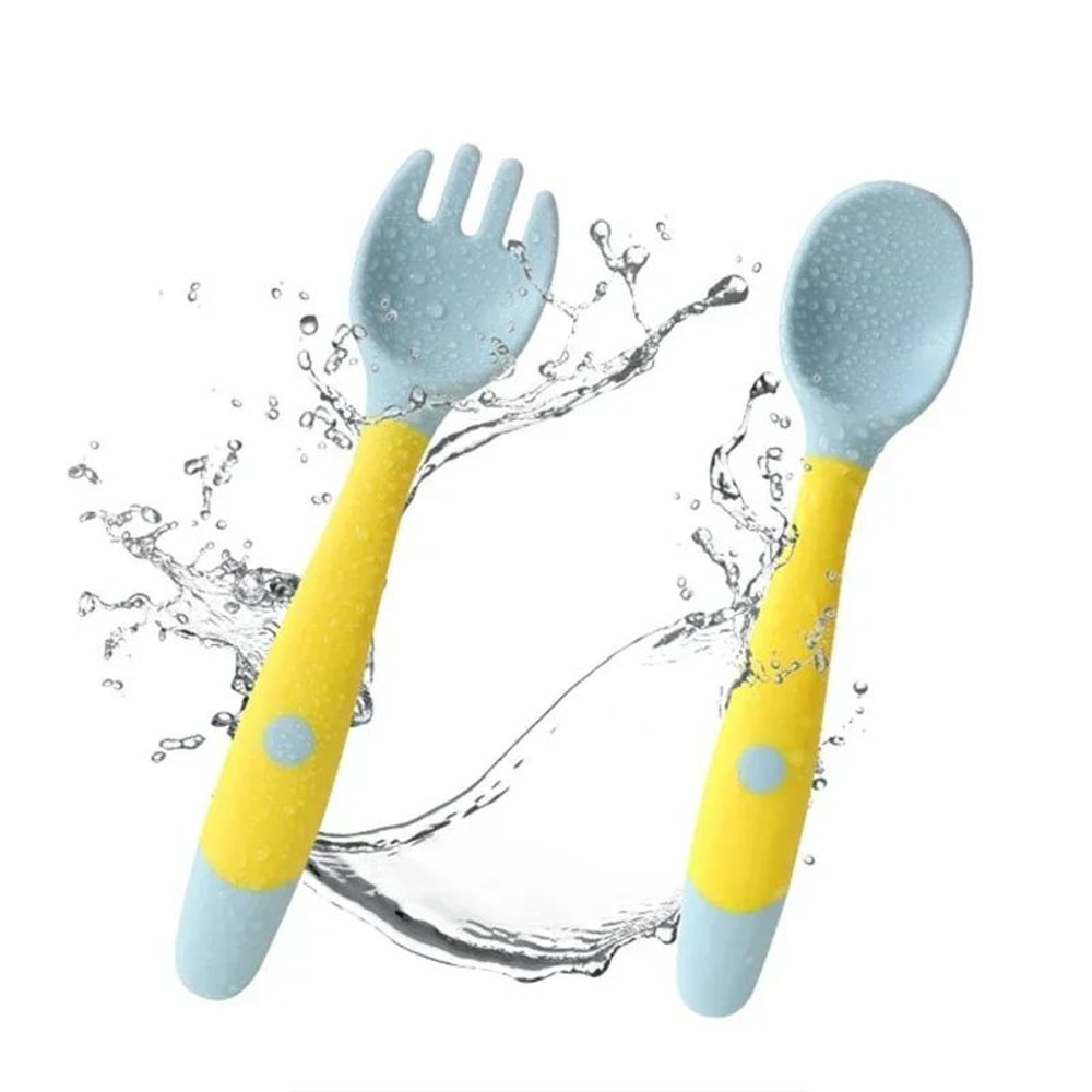 Baby Silicone Spoon Fork Set Soft Bendable Toddler Training Feeding Utensils 4
