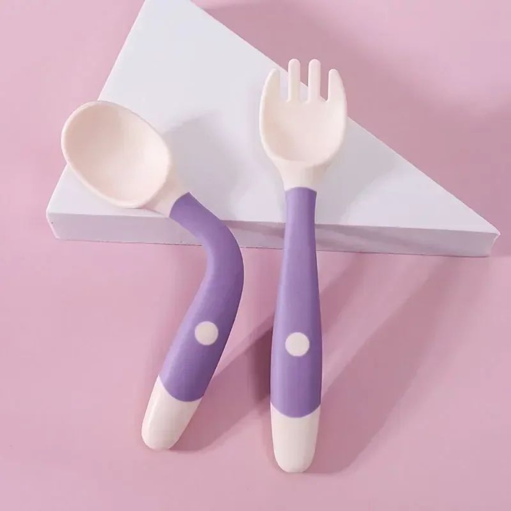 Baby Silicone Spoon Fork Set Soft Bendable Toddler Training Feeding Utensils 8