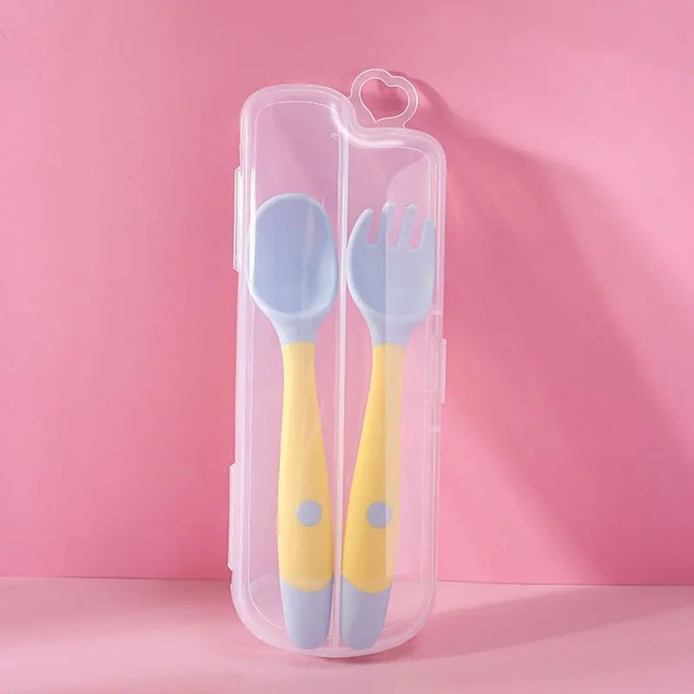 Baby Silicone Spoon Fork Set Soft Bendable Toddler Training Feeding Utensils 14