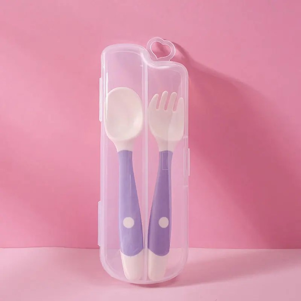 Baby Silicone Spoon Fork Set Soft Bendable Toddler Training Feeding Utensils 15