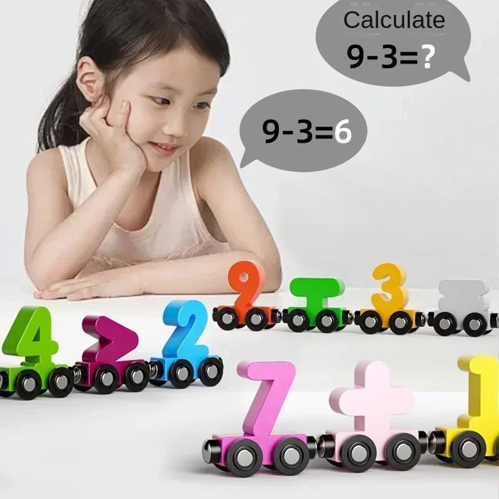 Montessori Magnetic Wooden Train Set 12Piece Colorful Learning Number Toy 1