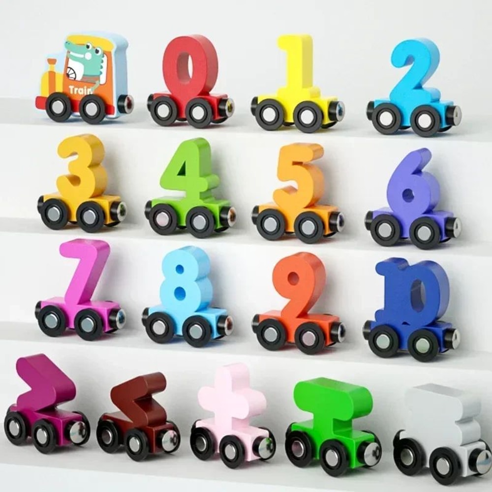 Montessori Magnetic Wooden Train Set 12Piece Colorful Learning Number Toy 3