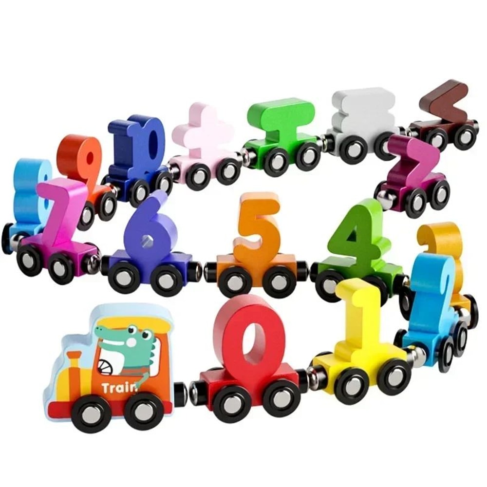 Montessori Magnetic Wooden Train Set 12Piece Colorful Learning Number Toy 4