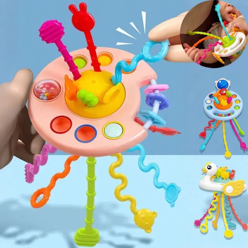 Montessori Sensory Pull String Toy BPAFree Baby Educational Teething Fine Motor Training 13Y 0