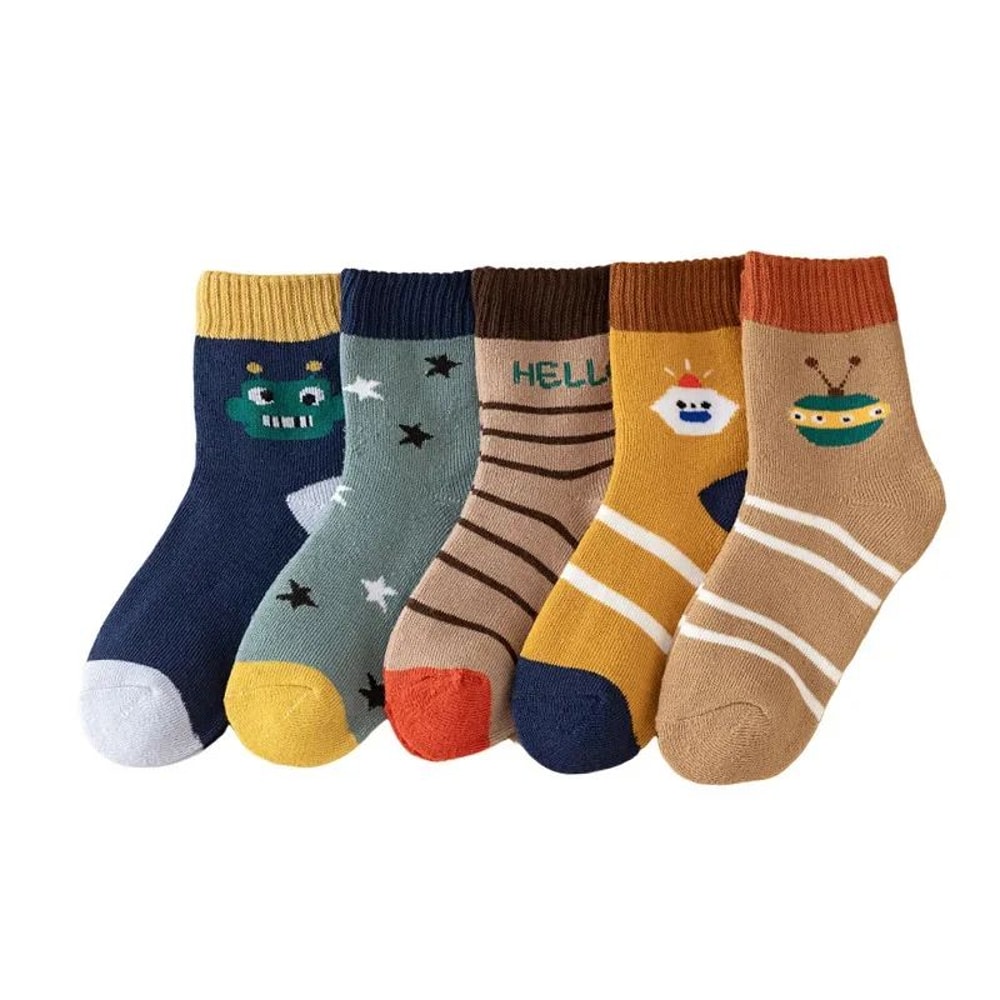 5Pair Kids Cotton Socks Set Soft Breathable Striped Toddler Socks For Boys Girls 18Y 8