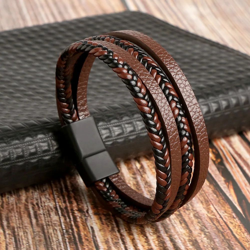 Mens Tiger Eye Beaded Leather Bracelet MultiLayer Classic Handmade Fashion Jewelry Gift 10