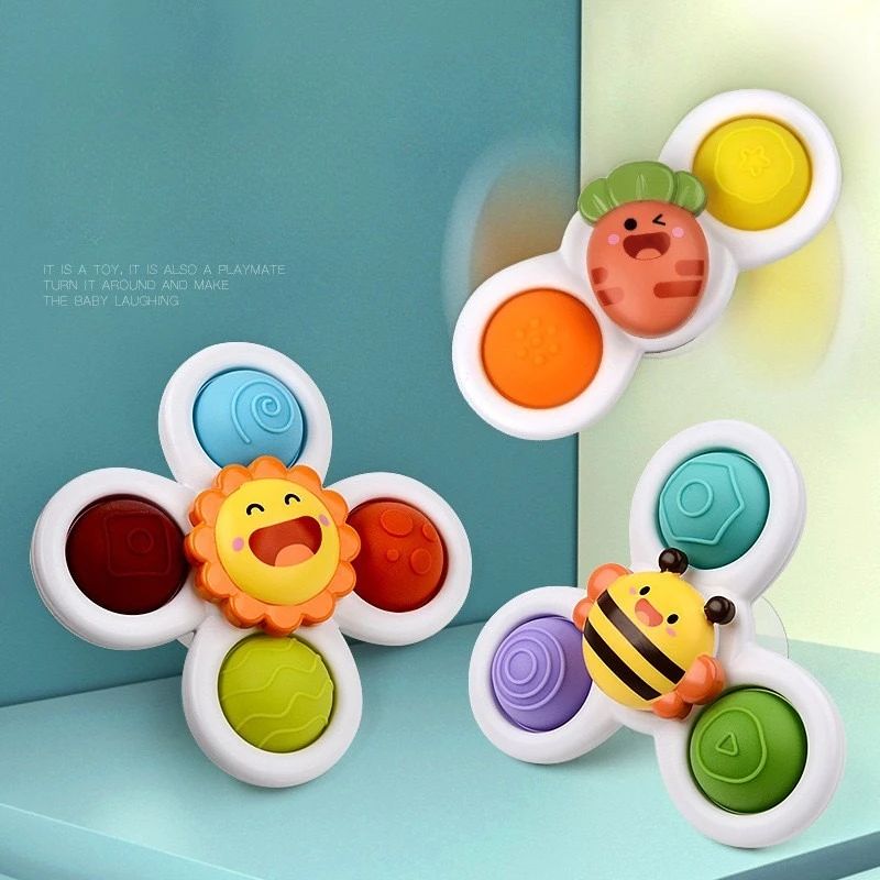 Baby Bath Spinner Toys 3 Pcs Set Suction Cup Rattle Toys For Toddlers Children 1