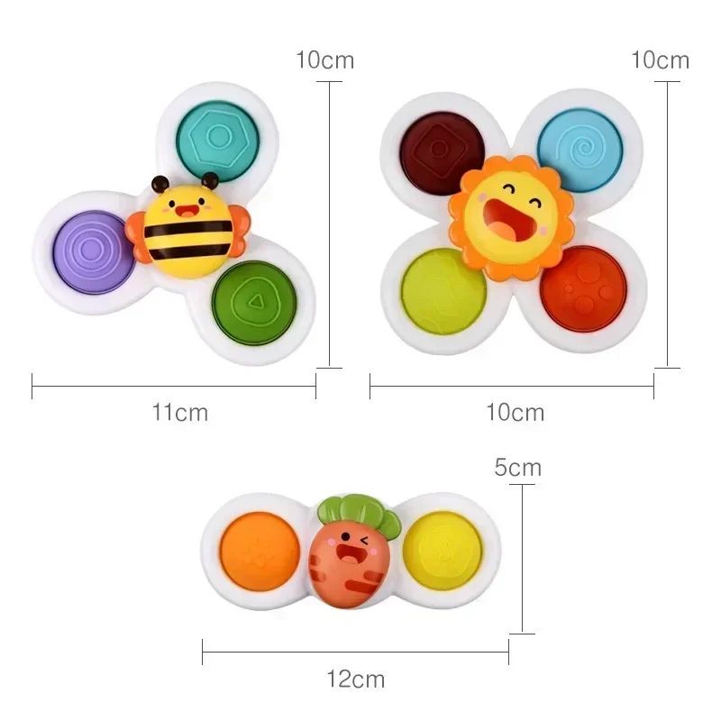 Baby Bath Spinner Toys 3 Pcs Set Suction Cup Rattle Toys For Toddlers Children 3